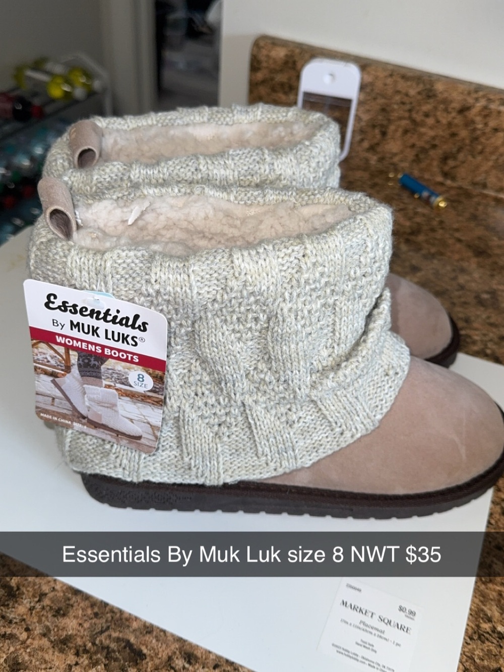 Muk Luks Women's Knit Cuff Winter Boots in Light Tan